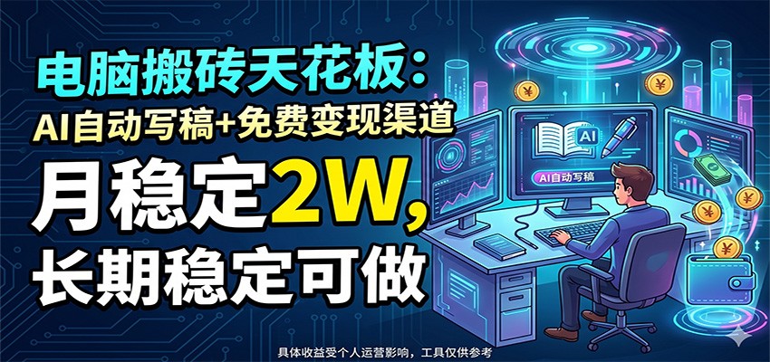 电脑搬砖天花板：AI自动写稿+免费变现渠道，月稳定2W，长期稳定可做-卡益网激活码商城