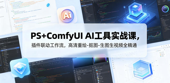 PS+ComfyUI AI工具实战课，插件联动工作流，高清重绘-抠图-生图生视频全精通-卡益网激活码商城