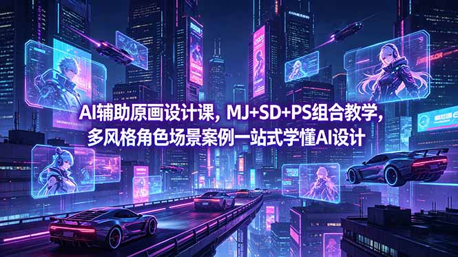 AI辅助原画设计课，MJ+SD+PS组合教学，多风格角色场景案例一站式学懂AI设计-卡益网激活码商城