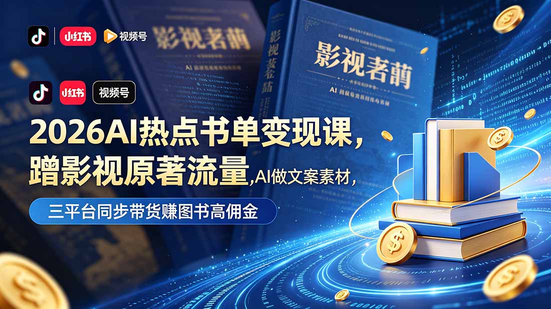 2026AI热点书单变现课，蹭影视原著流量，AI做文案素材，三平台同步带货赚图书高佣金-卡益网激活码商城