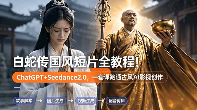 白蛇传-国风短片全教程！ChatGPT+Seedance2.0，一套课跑通古风AI影视创作-卡益网激活码商城