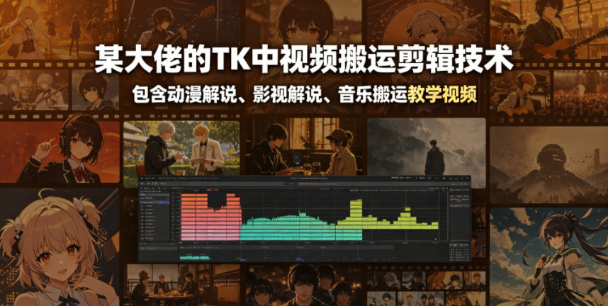 某大佬的TK中视频搬运剪辑技术，包含动漫解说、影视解说、音乐搬运教学视频-卡益网激活码商城