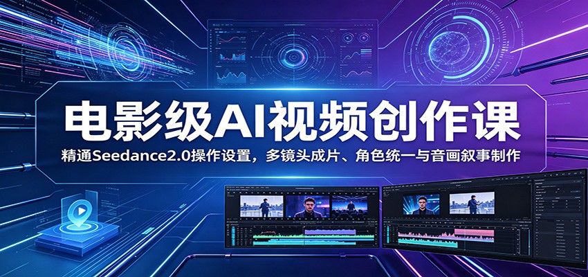 电影级AI视频创作课：精通Seedance2.0操作设置，多镜头成片、角色统一与音画叙事制作-卡益网激活码商城