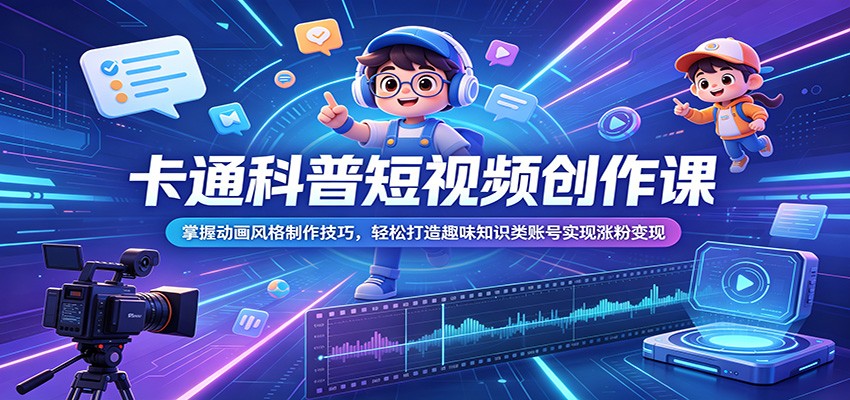 卡通科普短视频创作课:掌握动画风格制作技巧,轻松打造趣味知识类账号实现涨粉变现-卡益网激活码商城