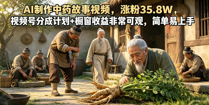 AI制作中药故事视频，涨粉35.8W，视频号分成计划+橱窗收益非常可观，简单易上手-卡益网激活码商城