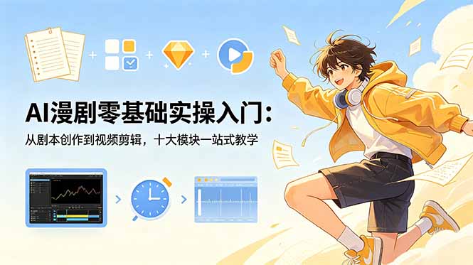 AI漫剧零基础实操入门：从剧本创作到视频剪辑，十大模块一站式教学-卡益网激活码商城