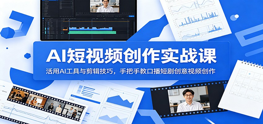 AI短视频创作实战课：活用AI工具与剪辑技巧，手把手教口播短剧创意视频创作-卡益网激活码商城