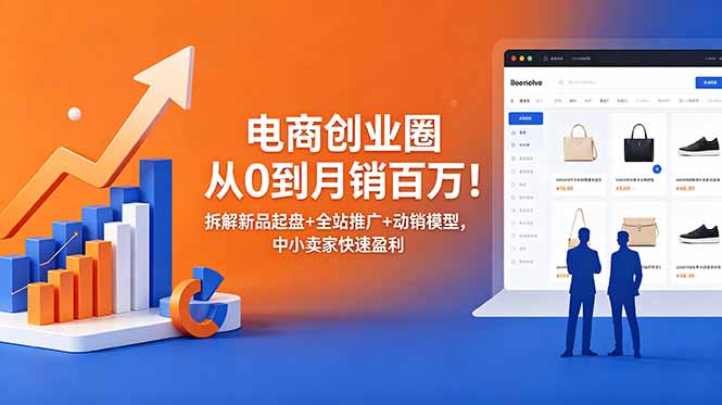 电商创业圈从0到月销百万！拆解新品起盘+全站推广+动销模型，中小卖家快速盈利-卡益网激活码商城
