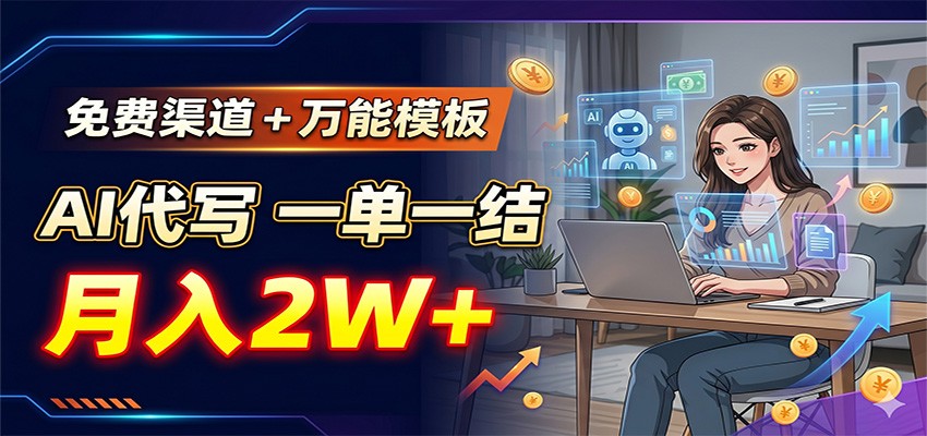 免费渠道+万能模板，AI代写一单一结，月入2W+-卡益网激活码商城