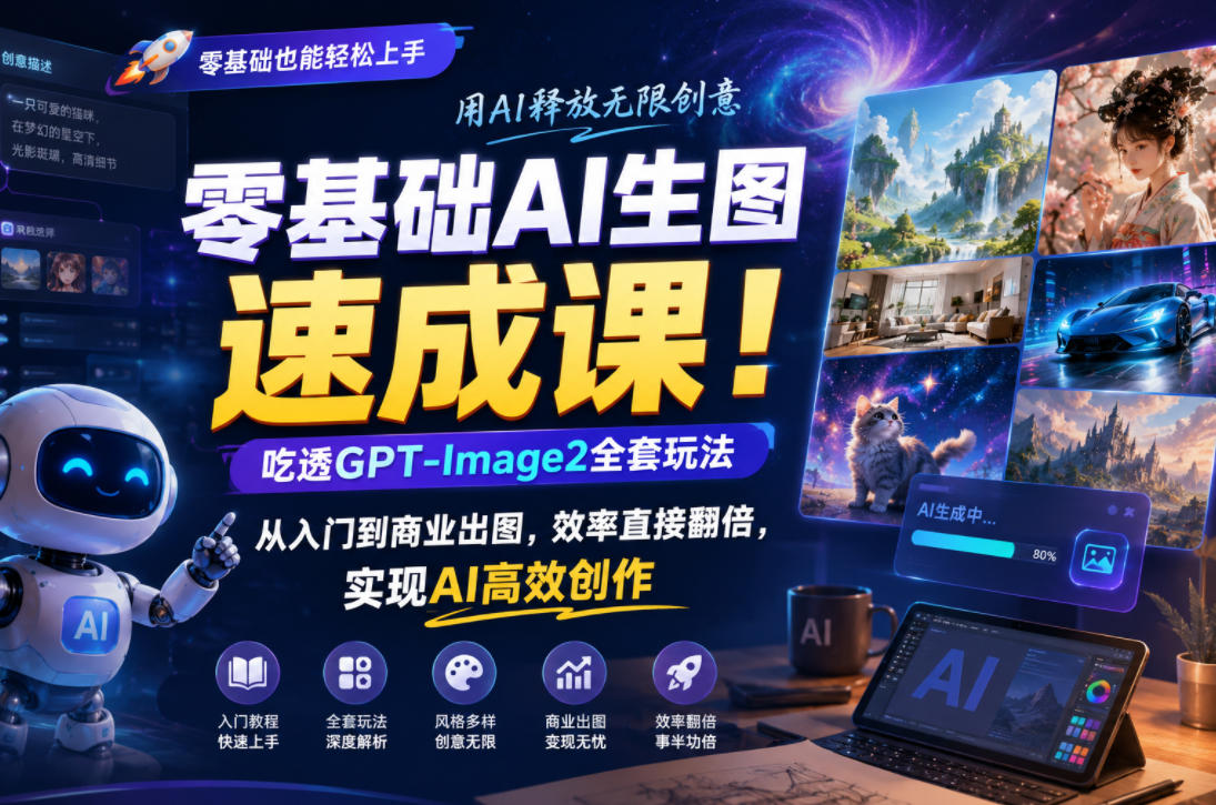 零基础AI生图速成课!吃透GPT-Image2全套玩法,从入门到商业出图,效率直接翻倍,实现AI高效创作-卡益网激活码商城