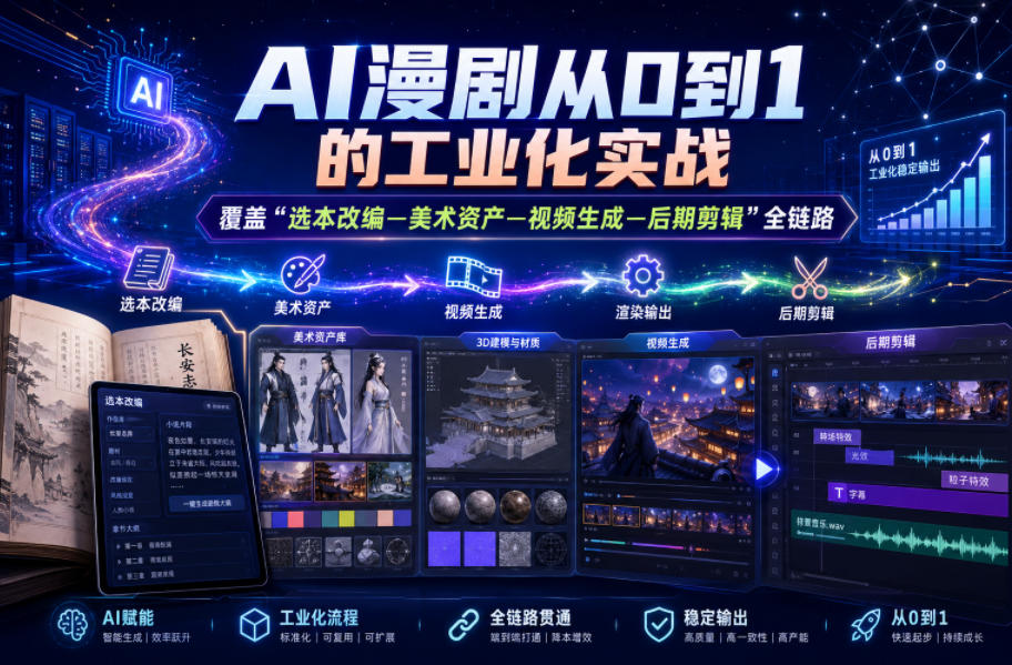 AI漫剧从0到1的工业化实战，覆盖“选本改编—美术资产—视频生成—后期剪辑”全链路(更新6月)-卡益网激活码商城