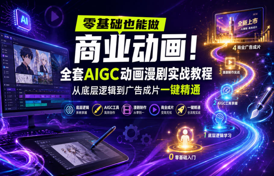 零基础也能做商业动画！全套AIGC动画漫剧实战教程，从底层逻辑到广告成片一键精通-卡益网激活码商城