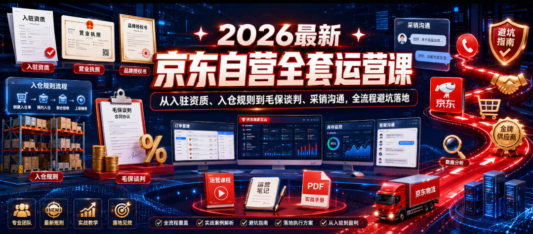2026最新京东自营全套运营课，从入驻资质、入仓规则到毛保谈判、采销沟通，全流程避坑落地-卡益网激活码商城