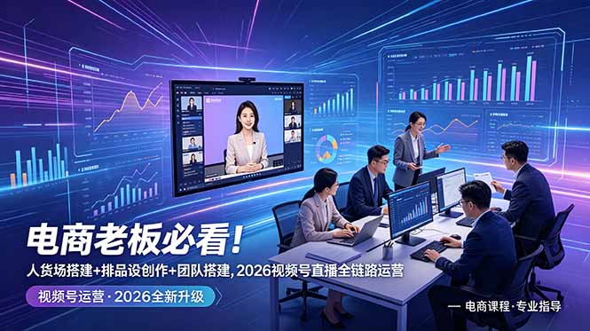 电商老板必看！人货场搭建+排品设计+素材创作+团队搭建，2026视频号直播全链路运营-卡益网激活码商城