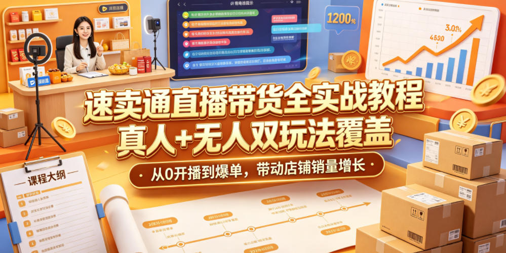 速卖通直播带货全实战教程，真人+无人双玩法覆盖，从0开播到爆单，带动店铺销量增长-卡益网激活码商城
