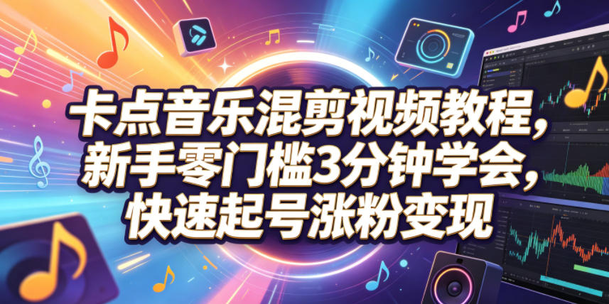 卡点音乐混剪视频教程，新手零门槛3分钟学会，快速起号涨粉变现-卡益网激活码商城