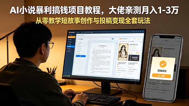 AI小说暴利搞钱项目教程,大佬亲测月入1-3万,从零教学短故事创作与投稿变现全套玩法-卡益网激活码商城