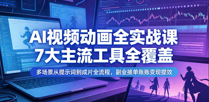 AI视频动画全实战课，7大主流工具全覆盖，多场景从提示词到成片全流程，副业接单账号变现提效-卡益网激活码商城