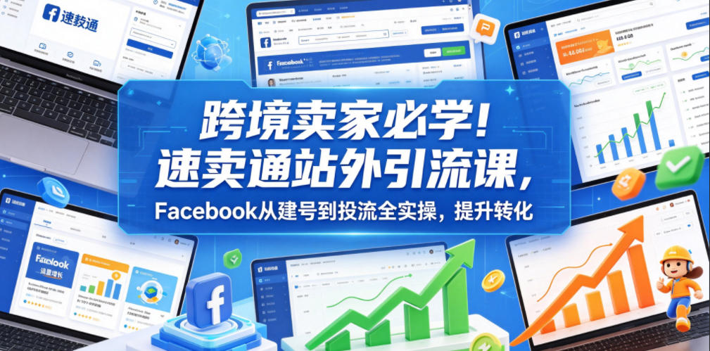 跨境卖家必学！速卖通站外引流课，Facebook从建号到投流全实操，提升转化-卡益网激活码商城