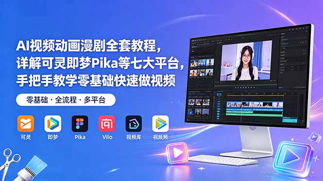 AI视频动画漫剧全套教程，详解可灵即梦Pika等七大平台，手把手教学零基础快速做视频-卡益网激活码商城
