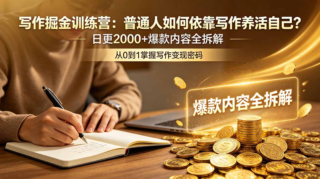 写作掘金训练营：普通人如何依靠写作养活自己？日更2000+爆款内容全拆解-卡益网激活码商城