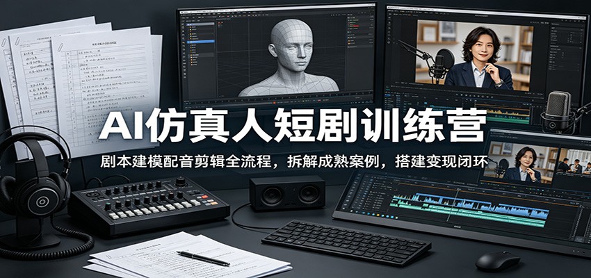 AI仿真人短剧训练营:剧本建模配音剪辑全流程,拆解成熟案例,搭建变现闭环-卡益网激活码商城