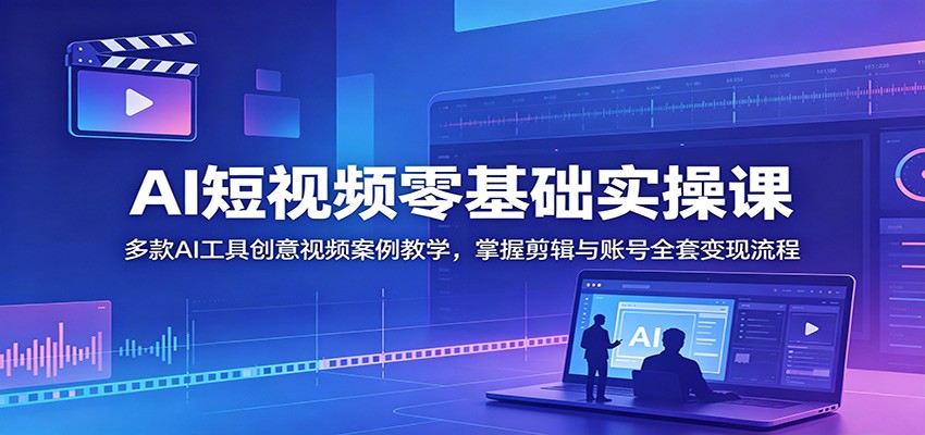 AI短视频零基础实操课:多款AI工具创意视频案例教学,掌握剪辑与账号全套变现流程-卡益网激活码商城