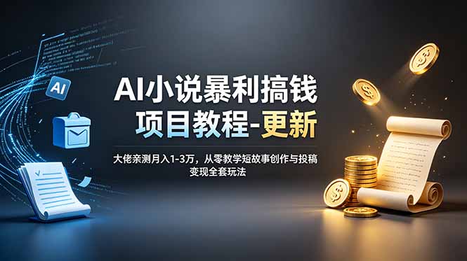 AI小说暴利搞钱项目教程-更新，大佬亲测月入1-3万，从零教学短故事创作与投稿变现全套玩法-卡益网激活码商城