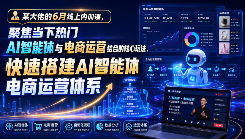 某大佬的6月线上内训课，聚焦当下热门AI智能体与电商运营结合的核心玩法，快速搭建AI智能体电商运营体系-卡益网激活码商城