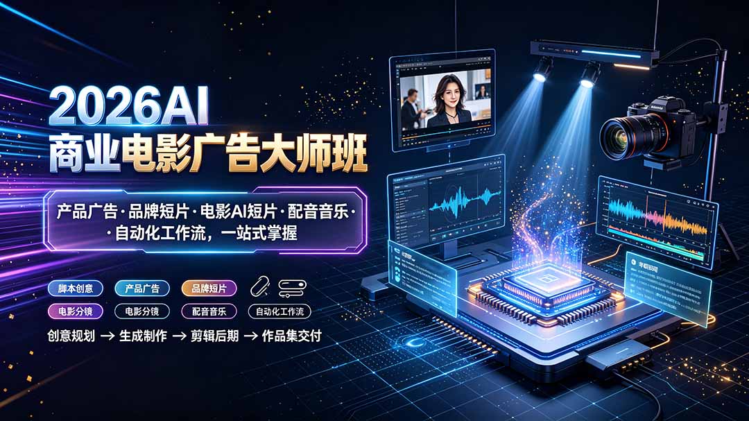 2026AI商业电影广告大师班:产品广告·品牌短片·电影AI短片·配音音乐·自动化工作流,一站式掌握-卡益网激活码商城