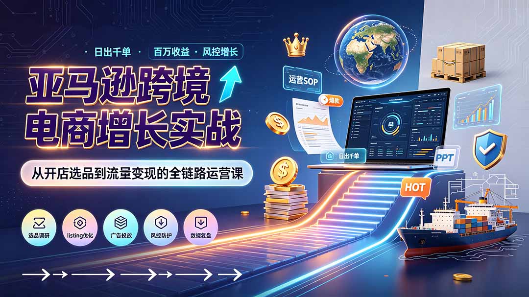 亚马逊0-1孵化特训营8期:从注册风控到稳定日出千单实战,规避审核封店风险,标准化执行流程落地-卡益网激活码商城
