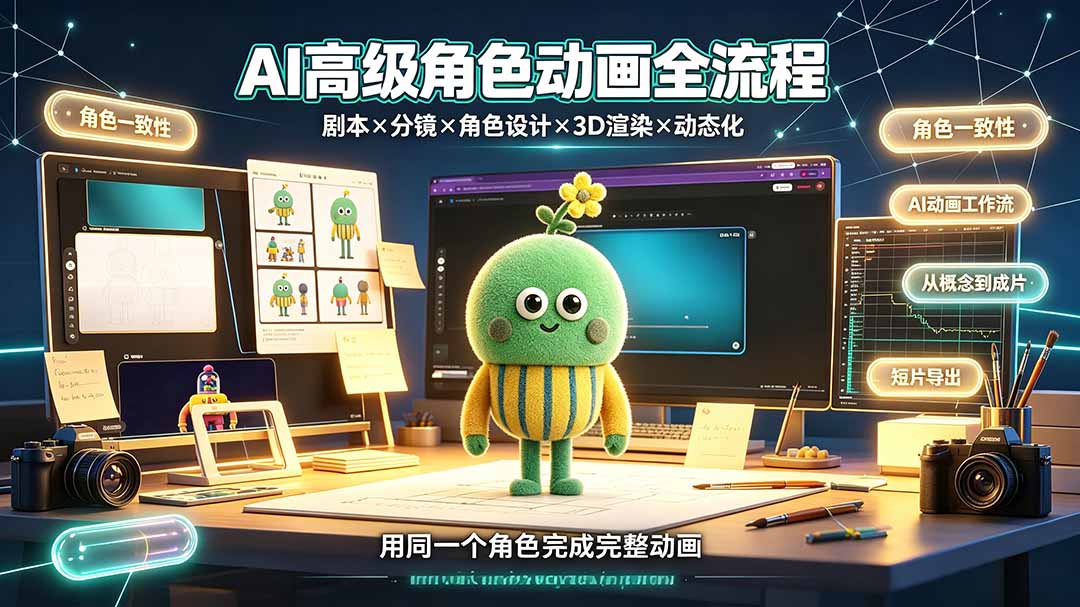 AI高级角色动画全流程:剧本×分镜×角色设计×3D渲染×动态化,从概念到成片一站式教学-卡益网激活码商城