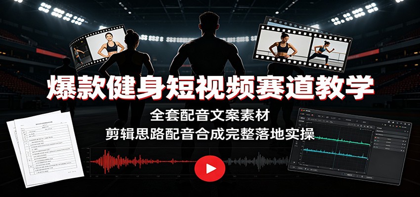 爆款健身短视频赛道教学：全套配音文案素材，剪辑思路配音合成完整落地实操-卡益网激活码商城