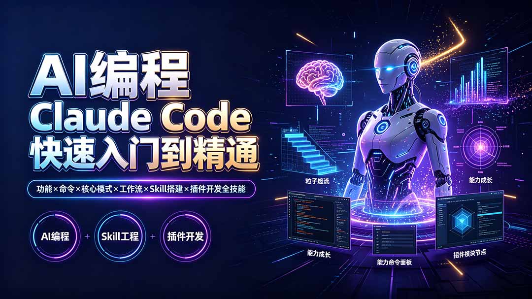 AI编程 Claude Code快速入门到精通:功能×命令×核心模式×工作流×Skill搭建×插件开发全技能-卡益网激活码商城