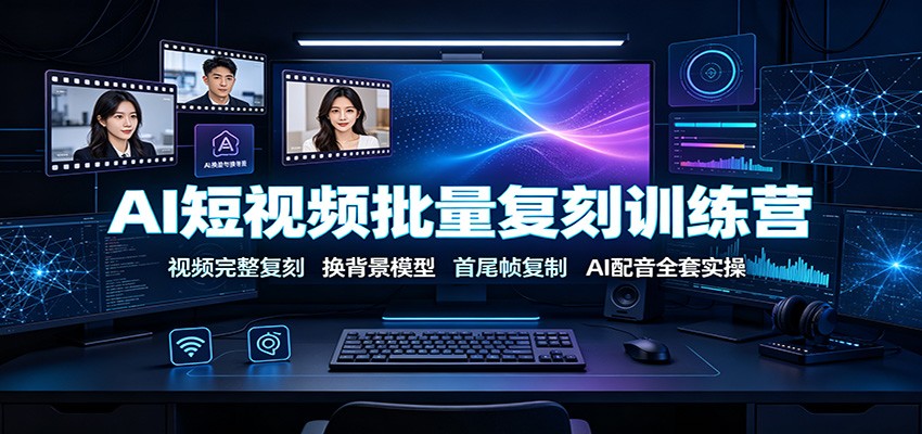 AI短视频批量复刻训练营：视频完整复刻，换背景模型、首尾帧复制、AI配音全套实操-卡益网激活码商城