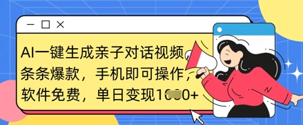 AI一键生成亲子对话视频，条条爆款，一部手机即可操作，单日变现数张-卡益网