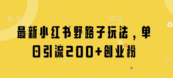 最新小红书野路子玩法，单日引流200+创业粉-卡益网
