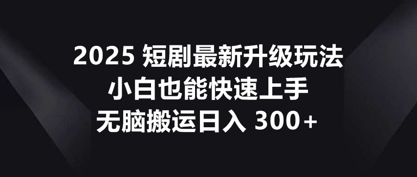 2025短剧最新升级玩法，小白也能快速上手，无脑搬运日入300+-卡益网