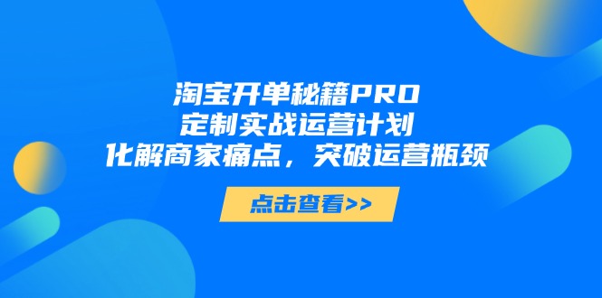 淘宝开单秘籍PRO，定制实战运营计划，化解商家痛点，突破运营瓶颈-卡益网