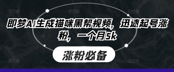 即梦AI生成猫咪黑帮视频，迅速起号涨粉，一个月5k-卡益网