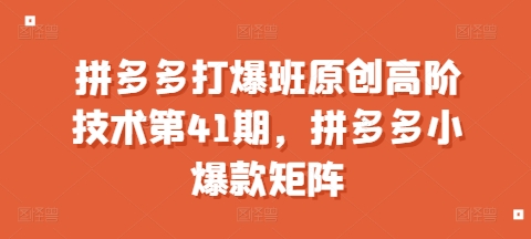 拼多多打爆班原创高阶技术第41期，拼多多小爆款矩阵-卡益网
