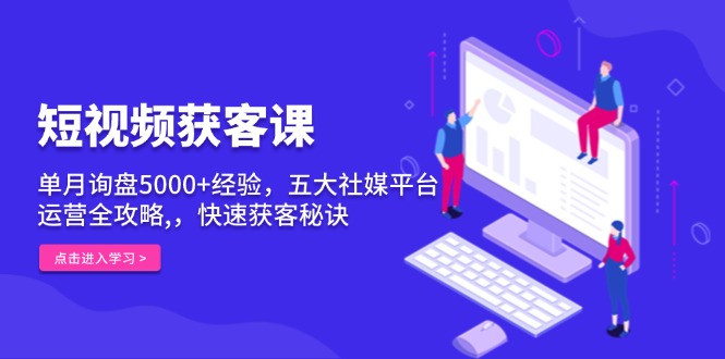 短视频获客课，单月询盘5000+经验，五大社媒平台运营全攻略,，快速获客…-卡益网
