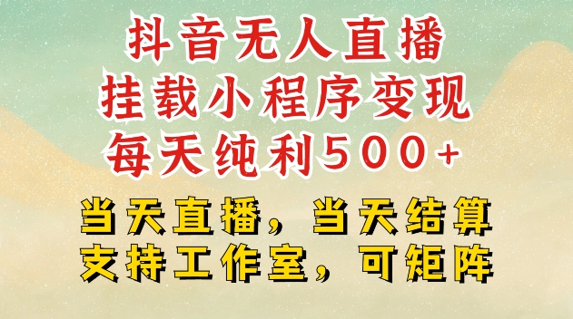 抖音无人直播挂载小程序变现每天纯利500+当天直播，当天结算支持工作室，可矩阵【揭秘】-卡益网