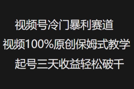 视频号冷门暴利赛道视频100%原创保姆式教学起号三天收益轻松破千-卡益网