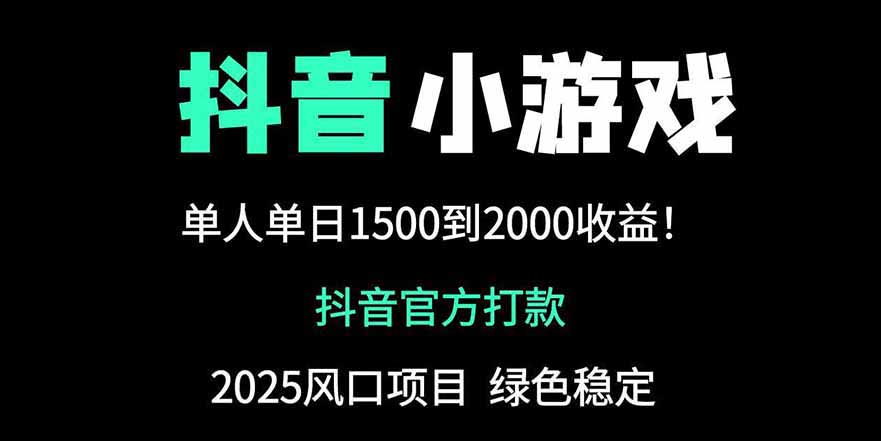 抖音官方小游戏2025全网最新玩法，暴利赚钱项目，单机日入2000+-卡益网