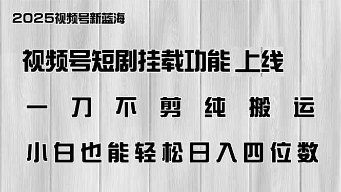 视频号短剧挂载功能上线，一刀不剪纯搬运，小白也能轻松日入四位数-卡益网
