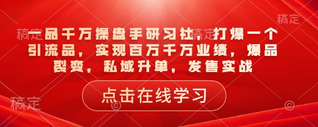 一品千万操盘手研习社，打爆一个引流品，实现百万千万业绩，爆品裂变，私域升单，发售实战-卡益网
