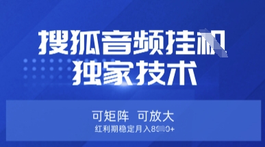 【搜狐音频挂G】独家技术，可矩阵可放大，红利期稳定月入8k【揭秘】-卡益网