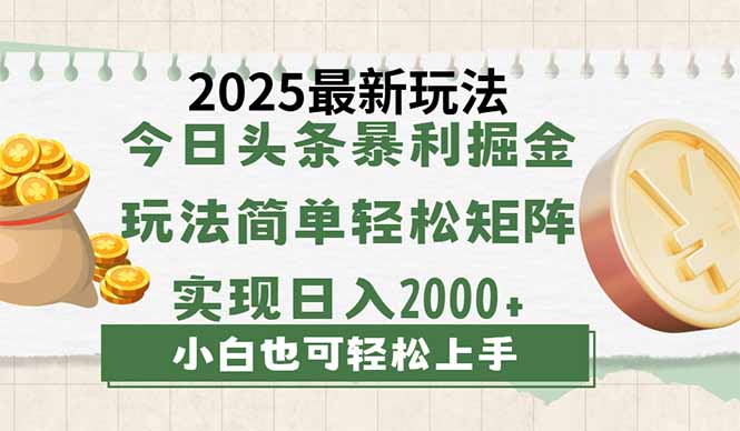 今日头条2025最新玩法，思路简单，复制粘贴，轻松实现矩阵日入2000+-卡益网