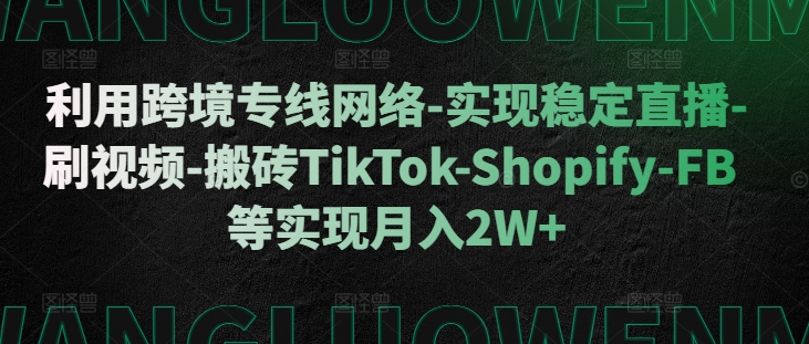 利用跨境专线网络-实现稳定直播-刷视频-搬砖TikTok-Shopify-FB等实现月入2W+【揭秘】-卡益网